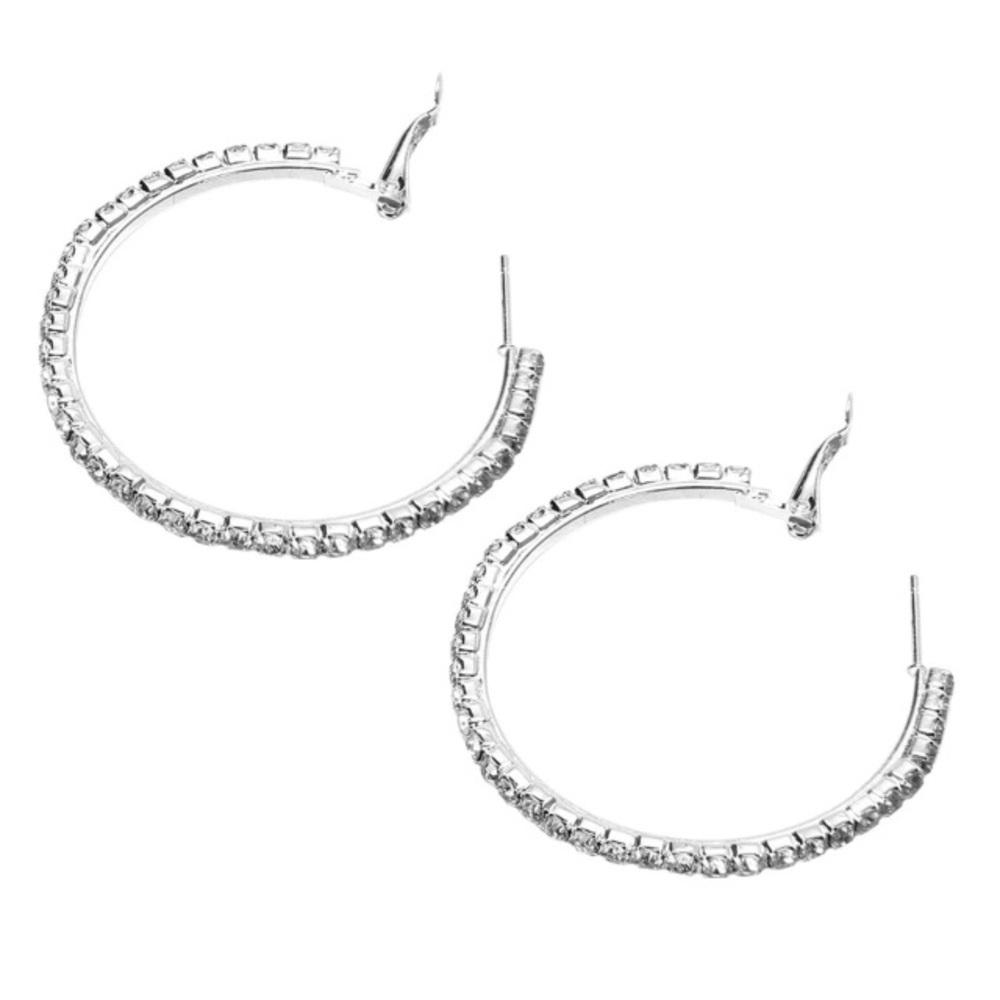 NEW!💙💎CRYSTAL STUDDED HOOPS!💎💙VERY PRETTY! BIG - Picture 4 of 8